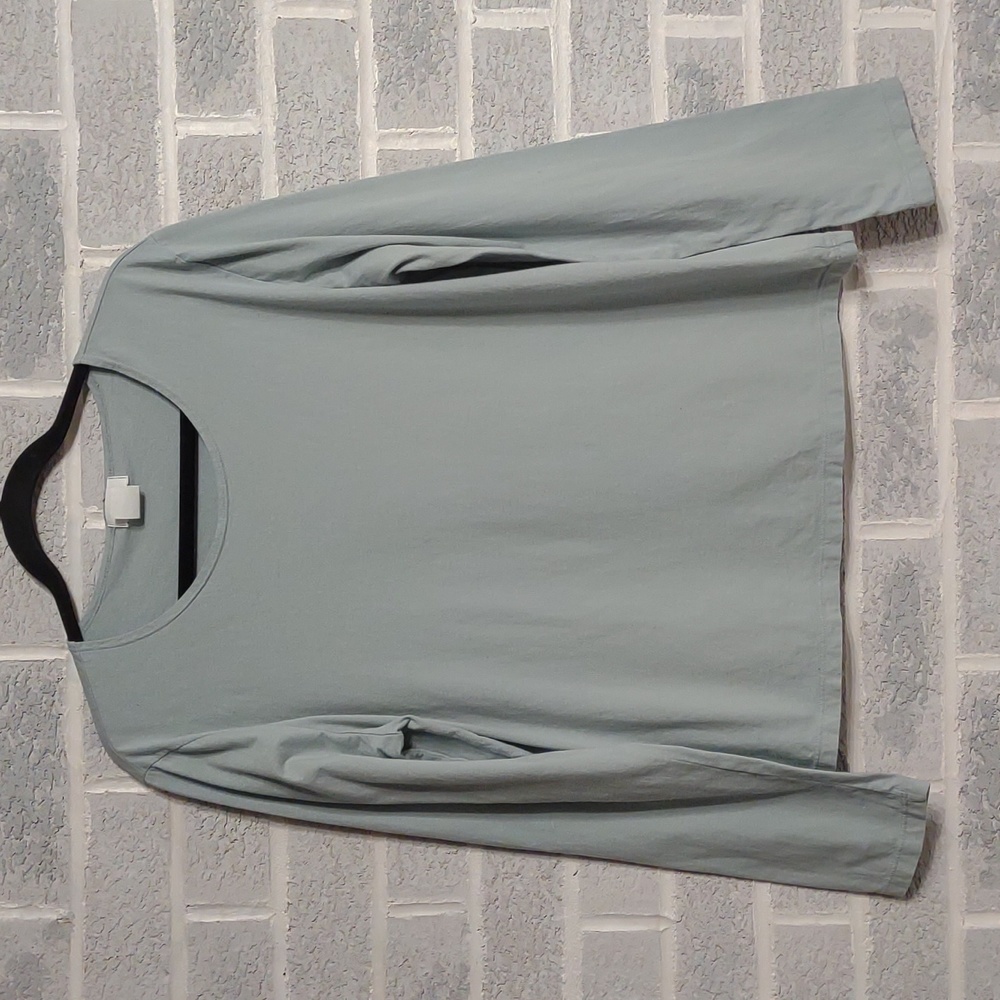 Flax 100% Cotton Women's Light Blue Long Sleeve Round Neck Pullover Shirt Large